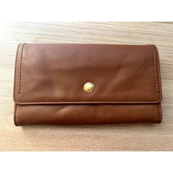 Cole Haan Brown Tan Leather Gold Accent Luxury Large Wallet Clutch - Picture 2 of 12